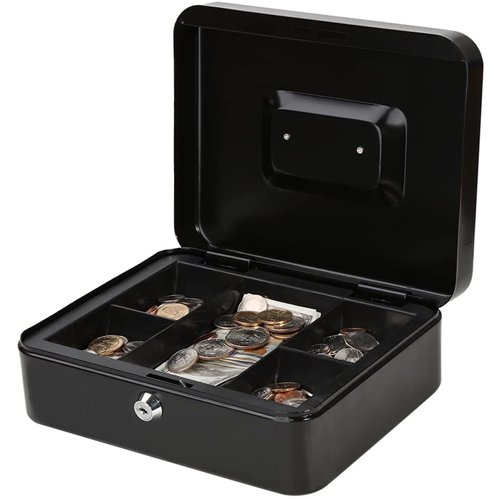 Mingyou 25SCB Security Metal Cash Box with Money Tray, Middle-size Safe Lock Box with Key